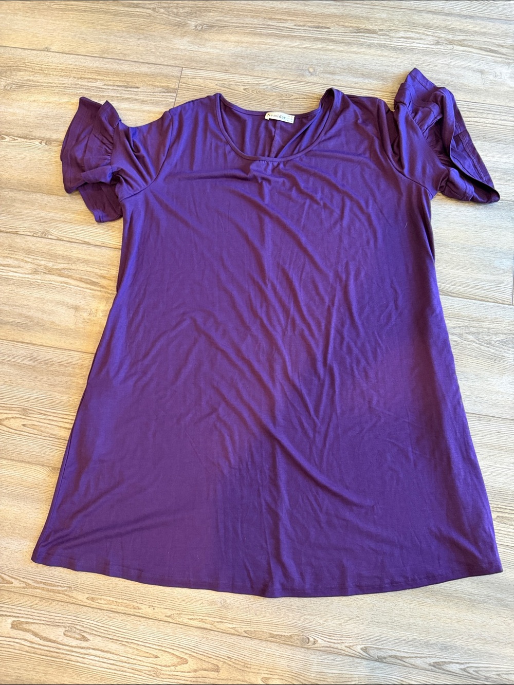 Ruffled Short-Sleeve Purple Tunic Top